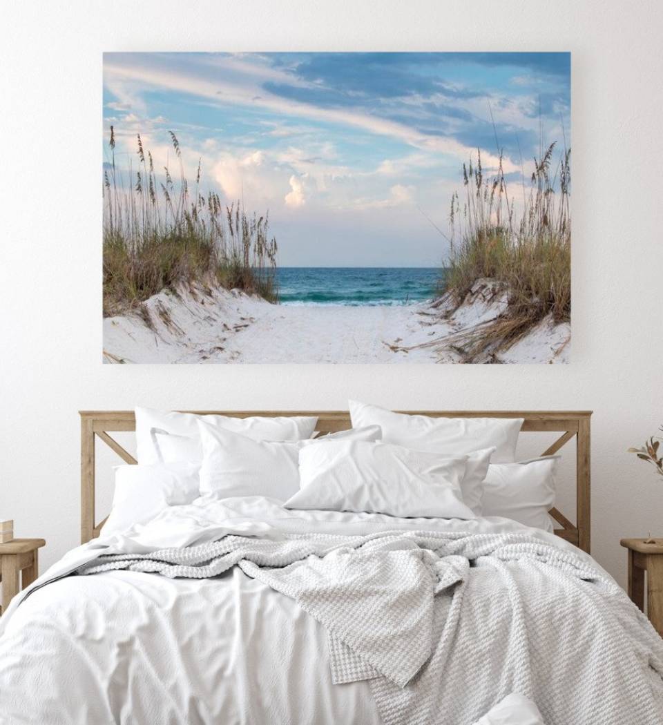 beach canvas wrap print in bedroom